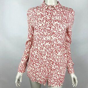 Ganni Ala Blouse Women‎ 38 M Floral Lily of the Valley Crepe Long Sleeve Top Red